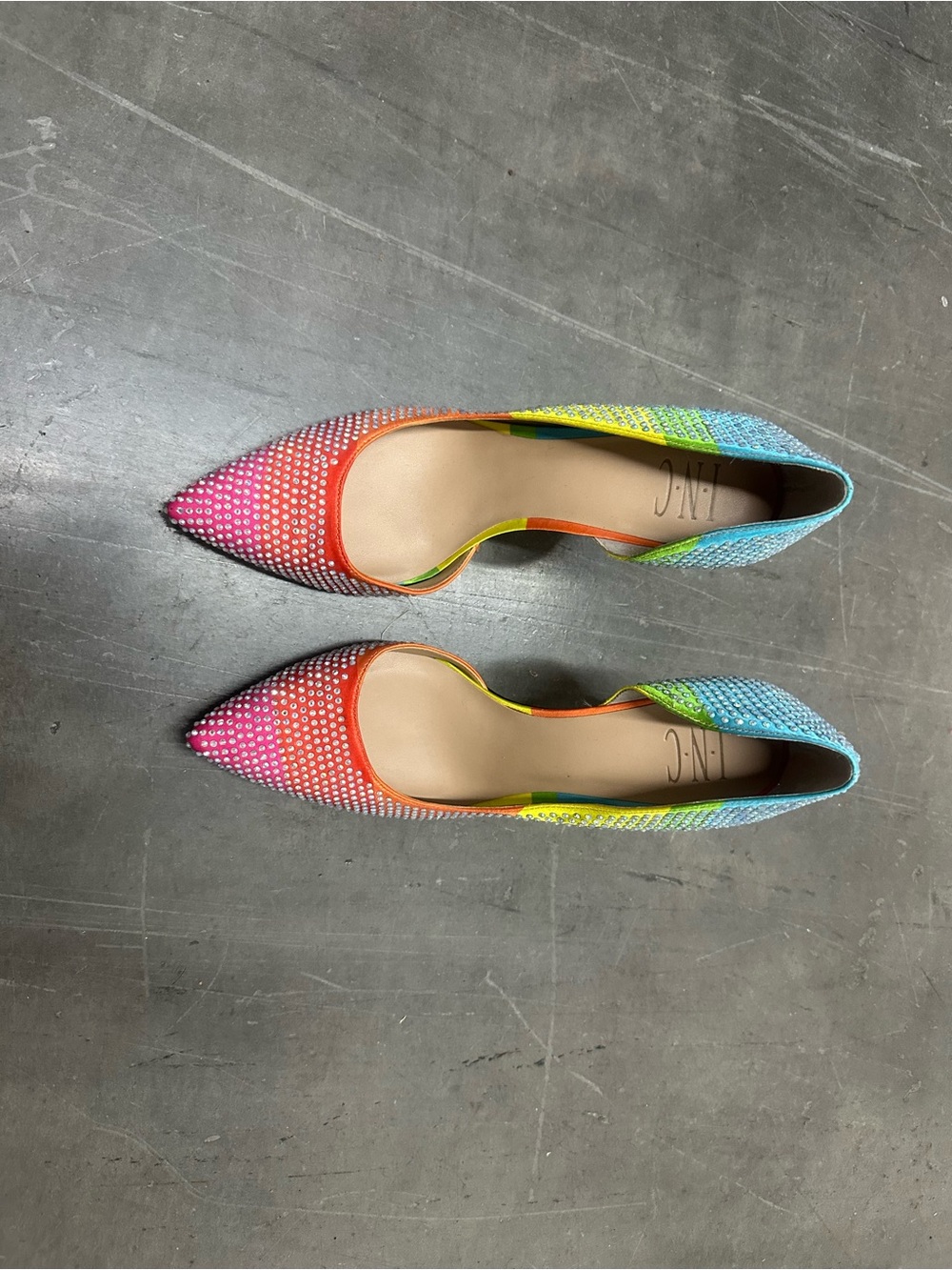 INC International Concepts Multicolor Rhinestone Pointed Flats